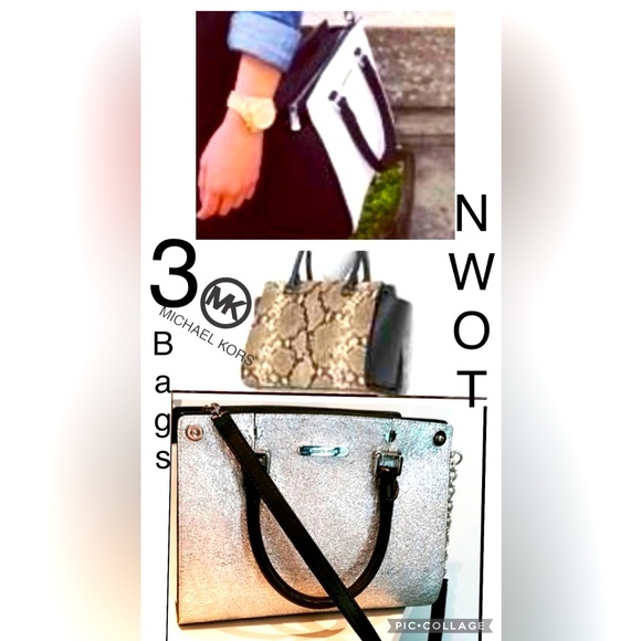 3 Michael Kors bags Selma satchel purses w/  3 covers/ snake ,blk /white… - Picture 5 of 16